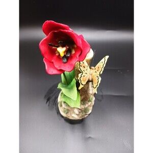 Vintage 9" Porcelain Tulip And Butterfly